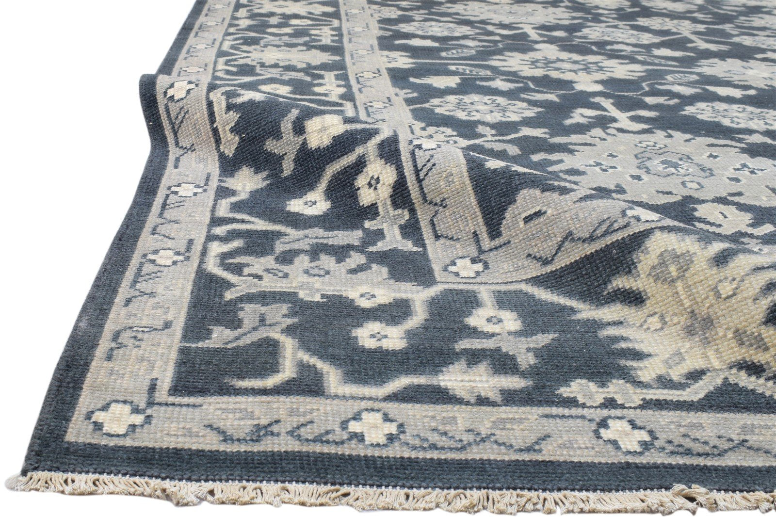 Ayara Blue Wool Rug Persian Hand Knotted Oushak Oriental Carpet 7860688650389