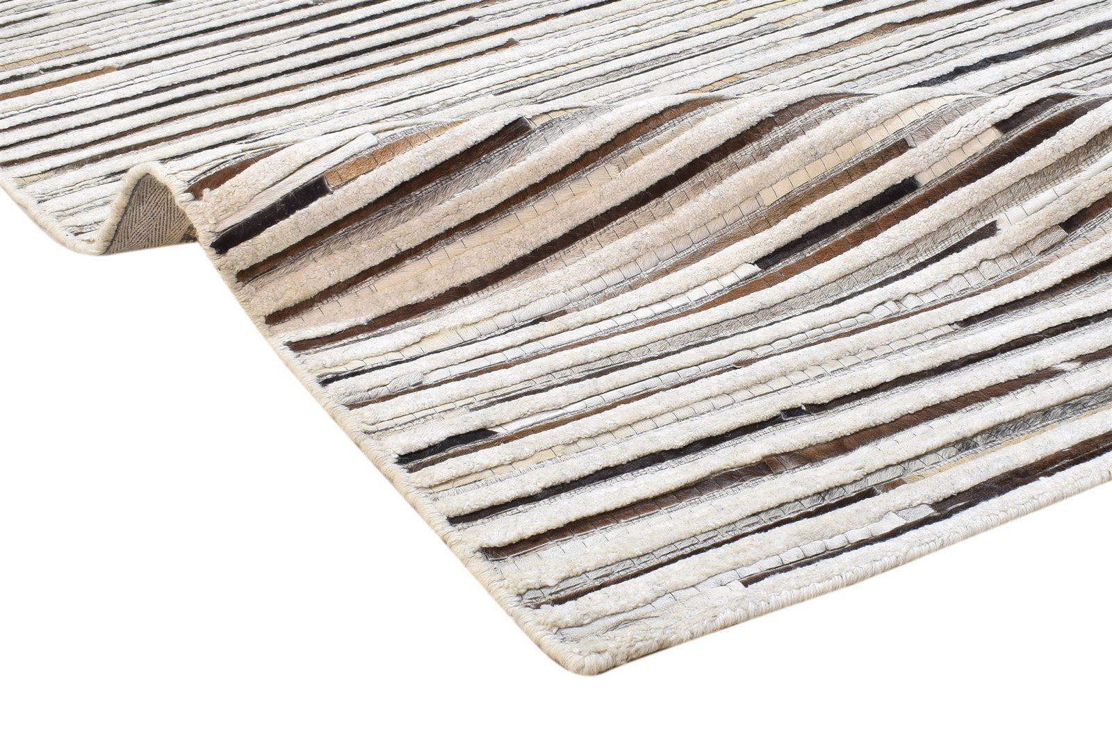 Beckie Jacquard Loom Sand Leather Rug 5X8 Modern Scandinavian Striped   7864164090005