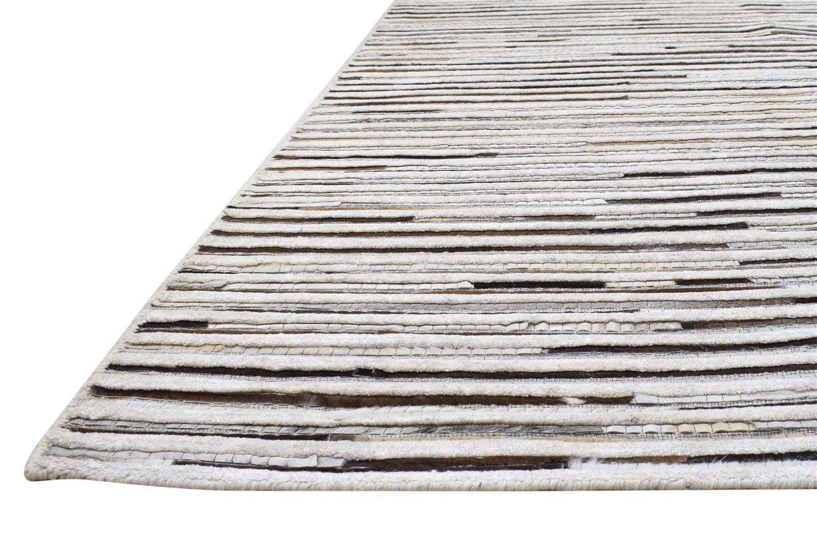 Beckie Leather Sand Ivory Striped Rug - Modern Handmade Patchwork Area Rug 7864164090005