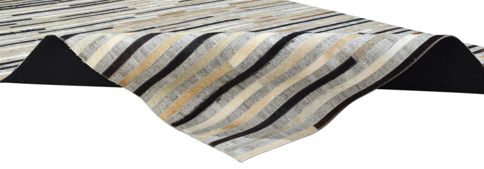 Beige / Gray Striped Leather Rug, Cowhide Rug, Patchwork Rug, Large Modern Area Rug Carpet 8620215304341