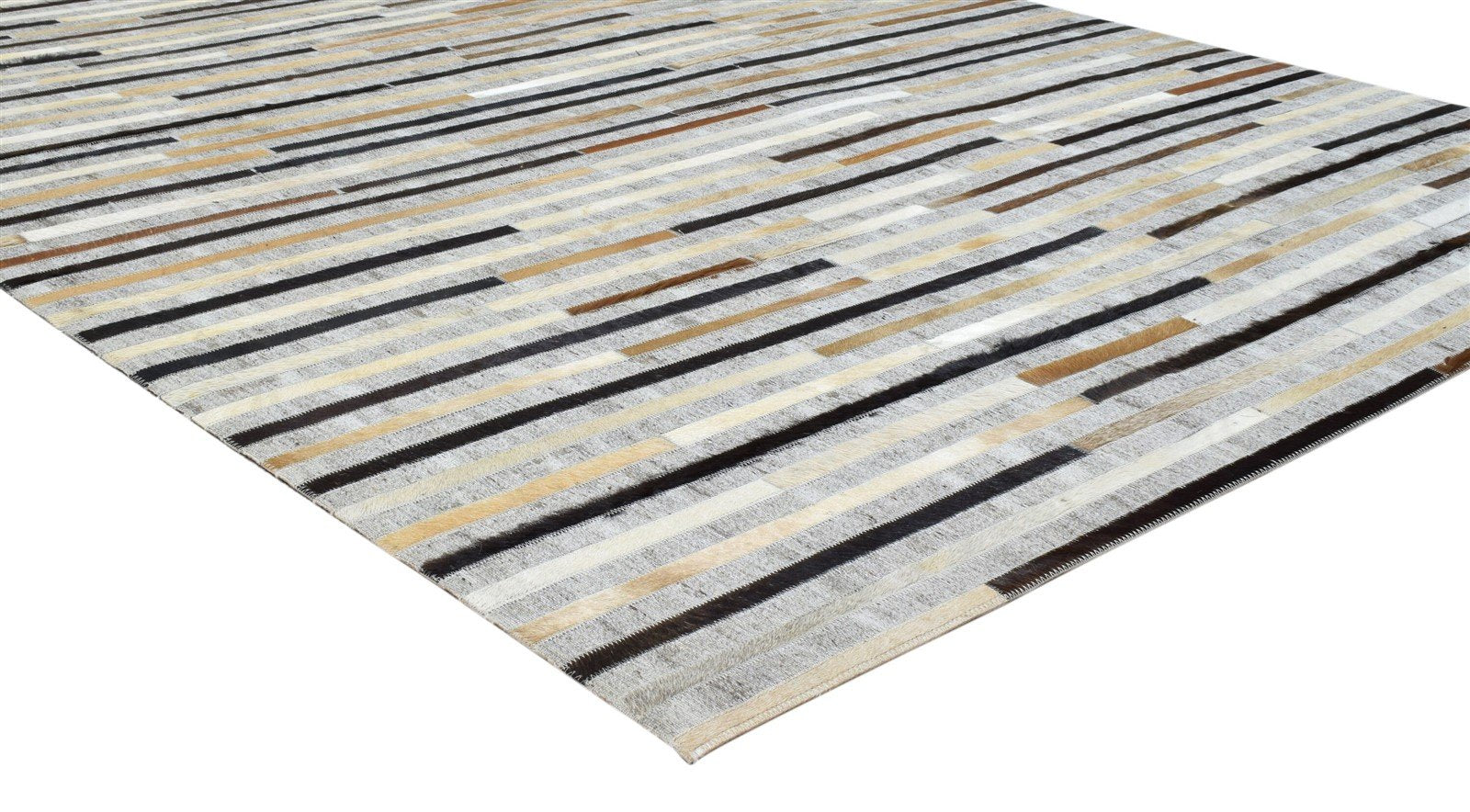Beige / Gray Striped Leather Rug, Cowhide Rug, Patchwork Rug, Large Modern Area Rug Carpet 8620215304341