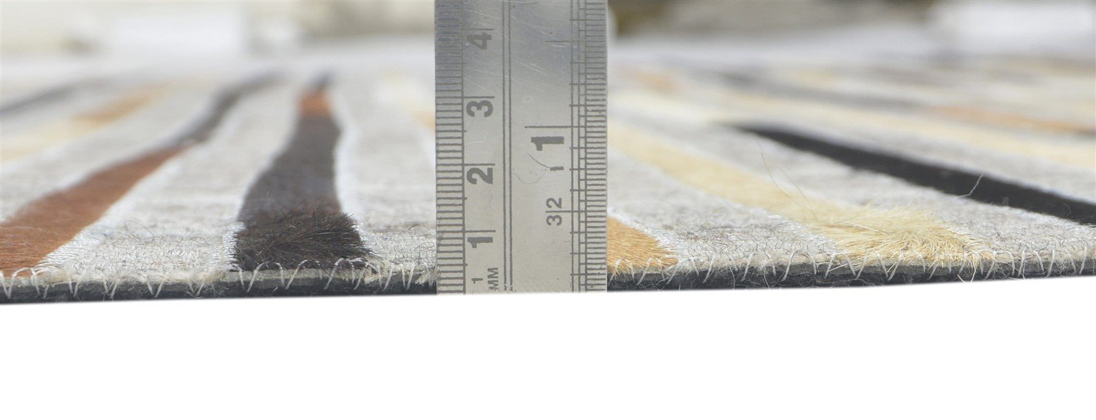 Beige / Gray Striped Leather Rug, Cowhide Rug, Patchwork Rug, Large Modern Area Rug Carpet 8620215304341