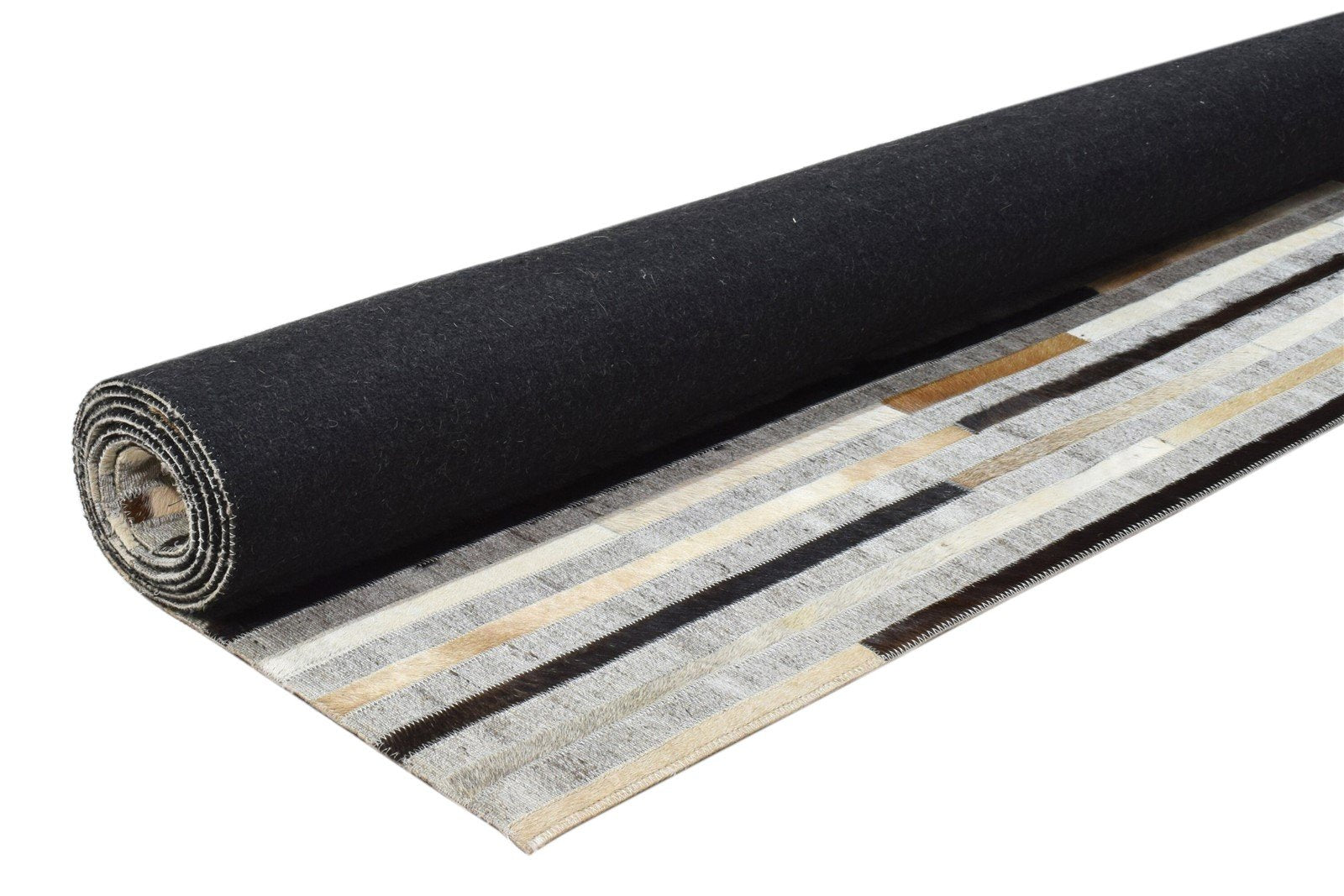 Beige / Gray Striped Leather Rug, Cowhide Rug, Patchwork Rug, Large Modern Area Rug Carpet 8620215304341