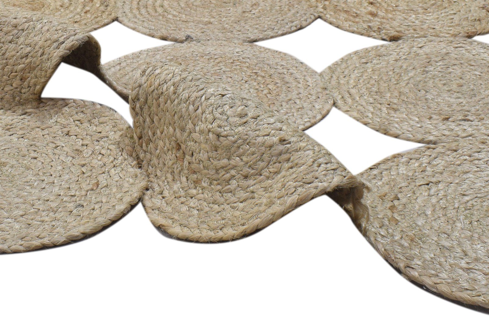 Beige Jute Rug 3' X 4' Modern Hand Woven Scandinavian Circles Small Carpet 7864133058709