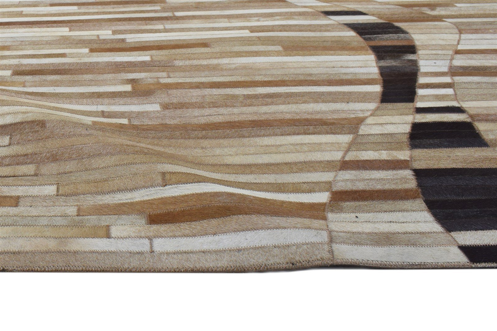 Beige Leather / Cotton Rug 5X7 Modern Hand Woven Scandinavian Striped Room Size 7864113496213
