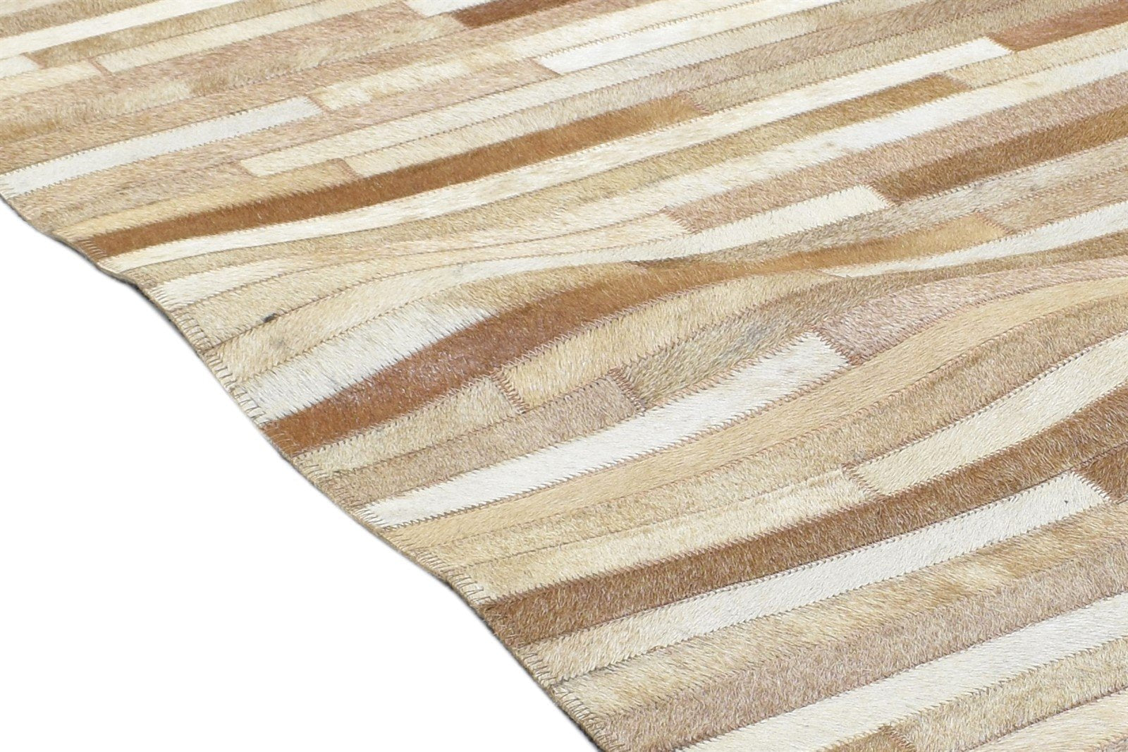 Beige Leather / Cotton Rug 5X7 Modern Hand Woven Scandinavian Striped Room Size 7864113496213