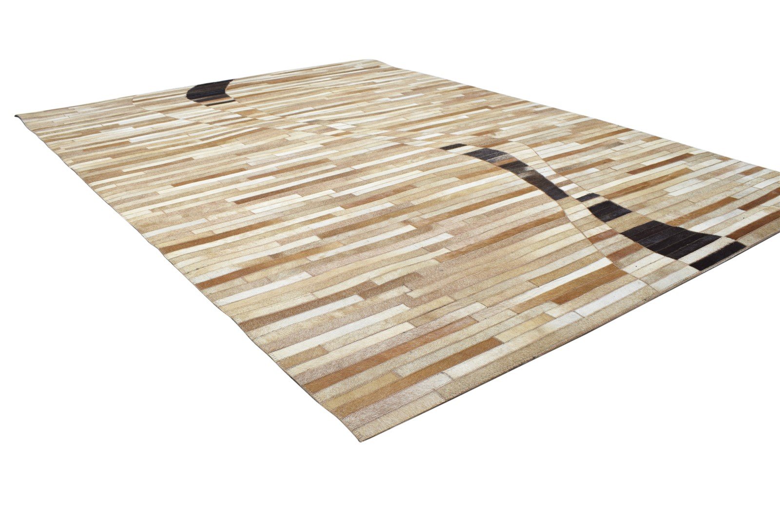 Beige Leather / Cotton Rug 5X7 Modern Hand Woven Scandinavian Striped Room Size 7864113496213