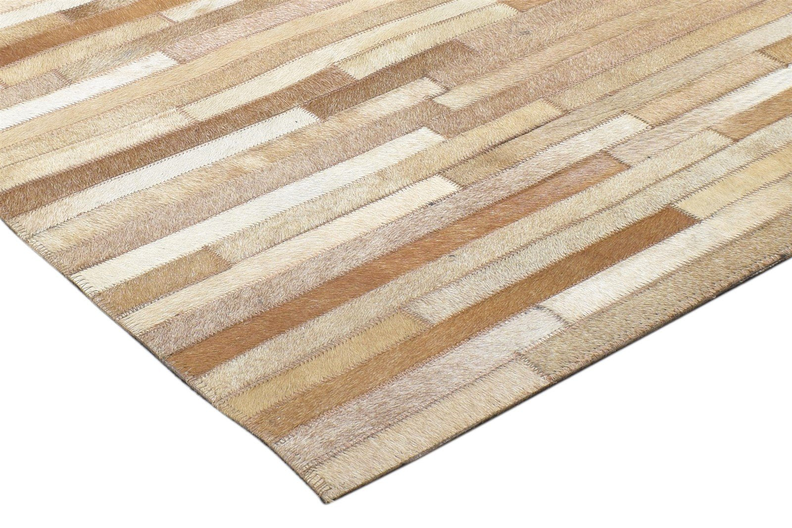 Beige Leather / Cotton Rug 5X7 Modern Hand Woven Scandinavian Striped Room Size 7864113496213