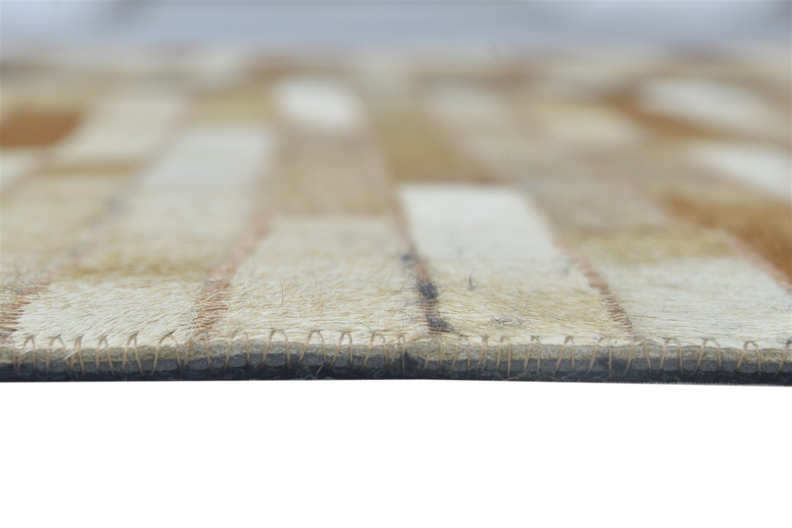 Beige Leather / Cotton Rug 5X7 Modern Hand Woven Scandinavian Striped Room Size 7864113496213