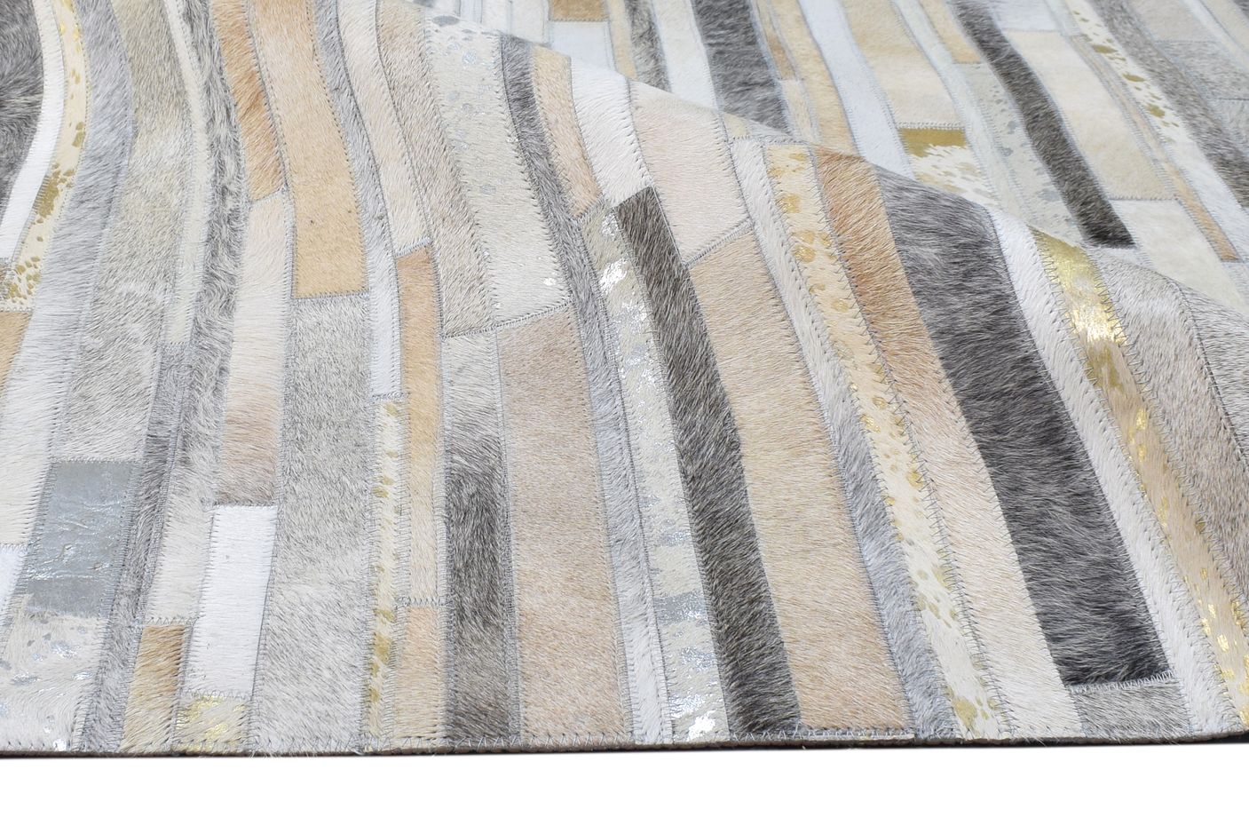 Beige Leather Rug 5X8 Modern Hand Woven Scandinavian Abstract Room Size Carpet 7865128648853