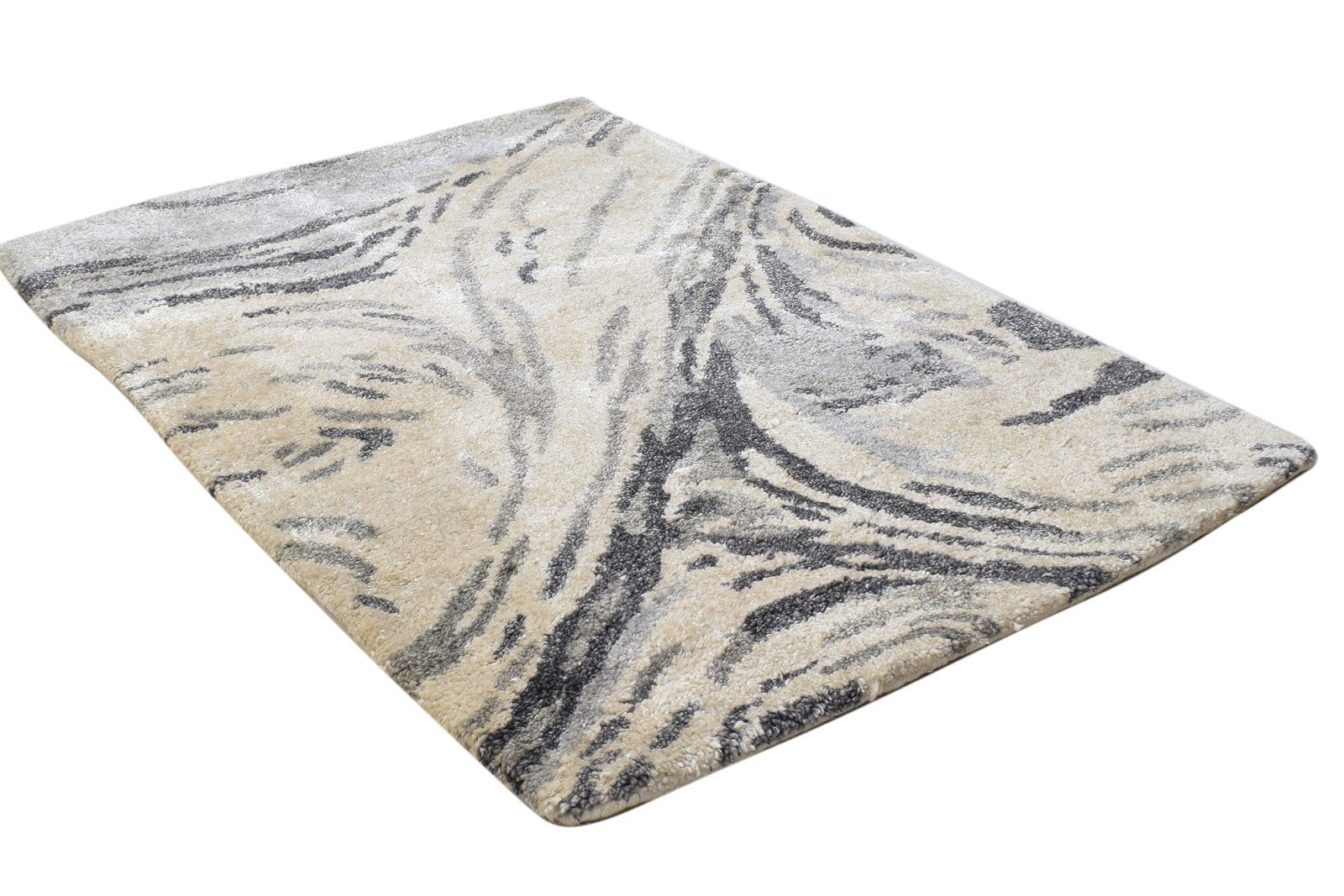 Beige Silk Rug 2' X 3' Modern Hand Tufted Scandinavian Abstract Small Carpet 7864181489813