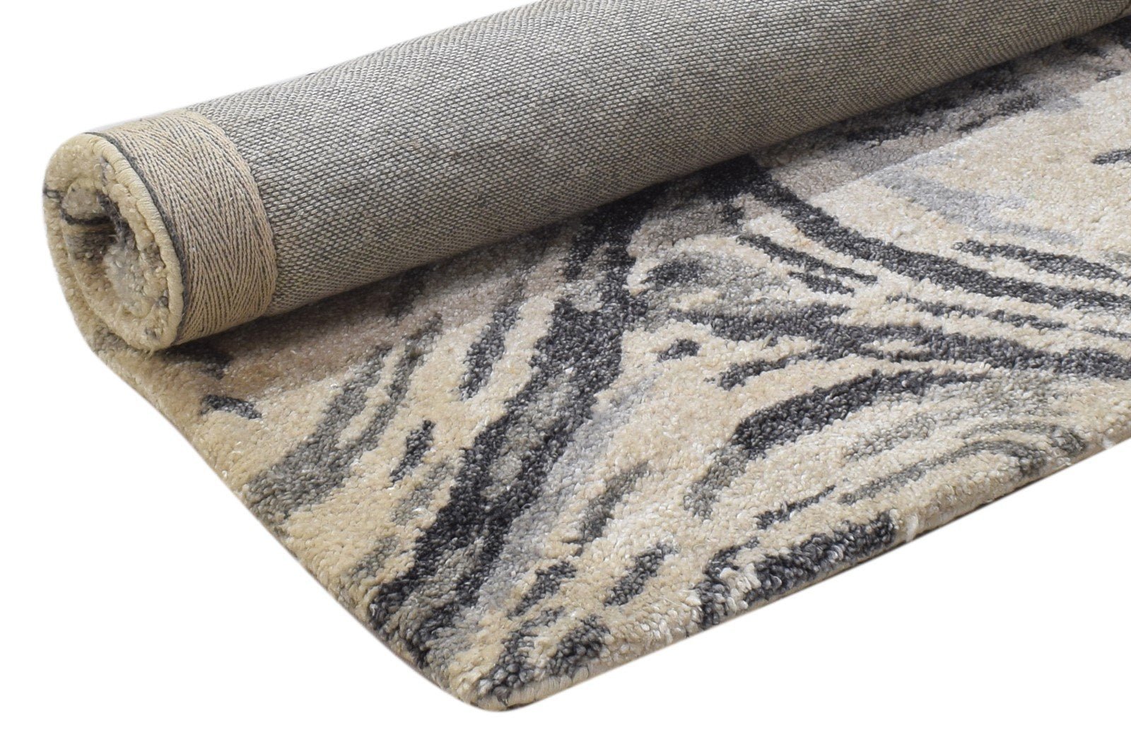 Beige Silk Rug 2' X 3' Modern Hand Tufted Scandinavian Abstract Small Carpet 7864181489813