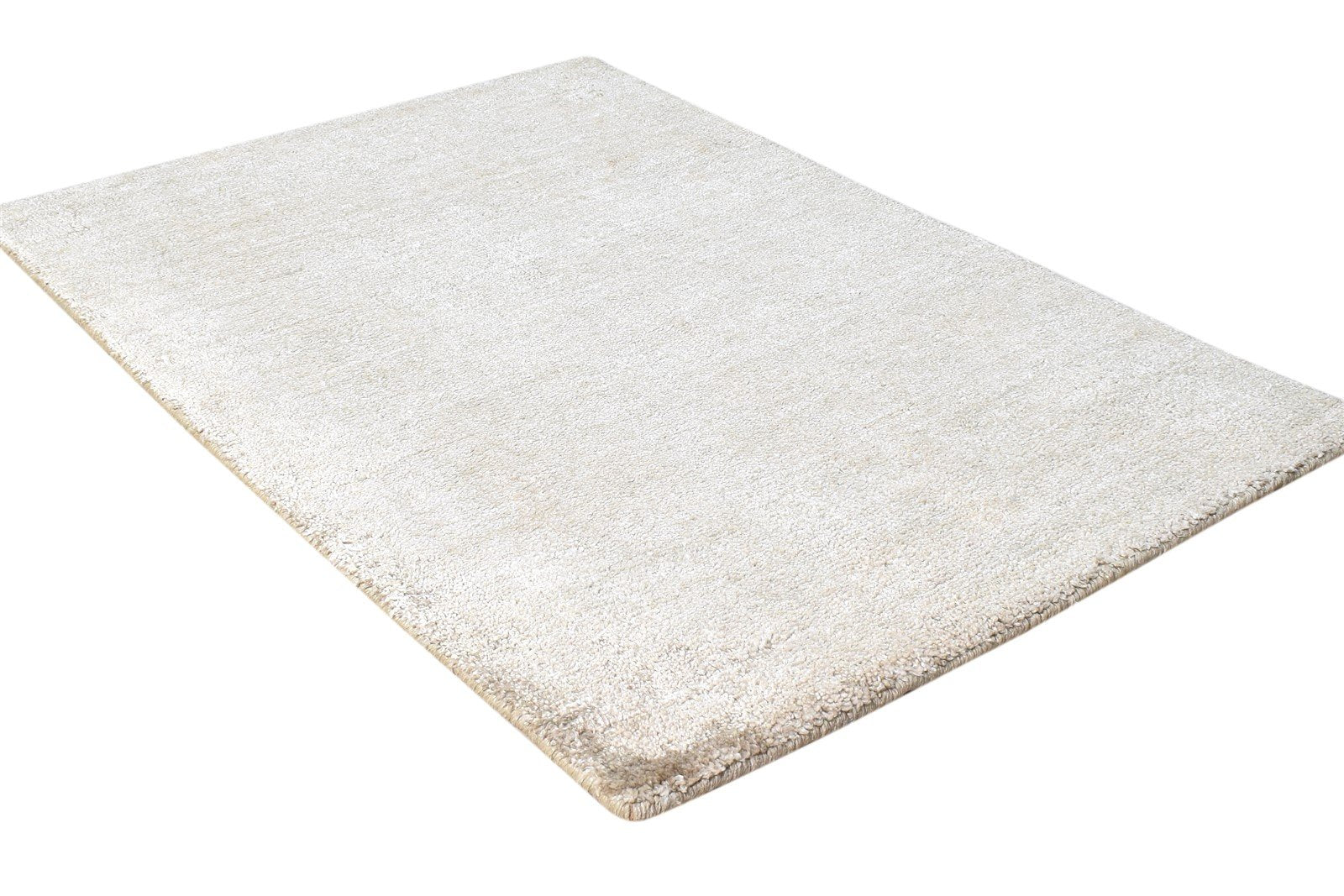 Beige Silk Rug 2' X 3' Modern Handloom Scandinavian Solid Small Carpet 7865138675861