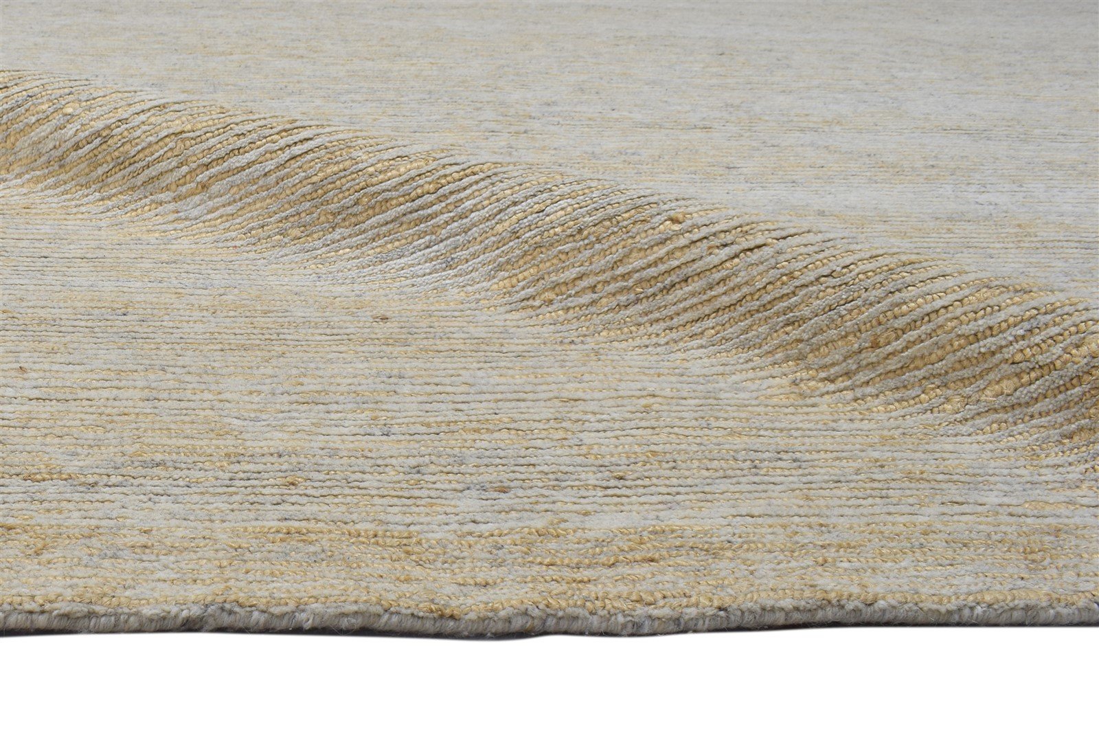 Beige Wool / Jute Rug 8X11 Modern Hand Knotted Scandinavian Striped Large Carpet 7864102781077