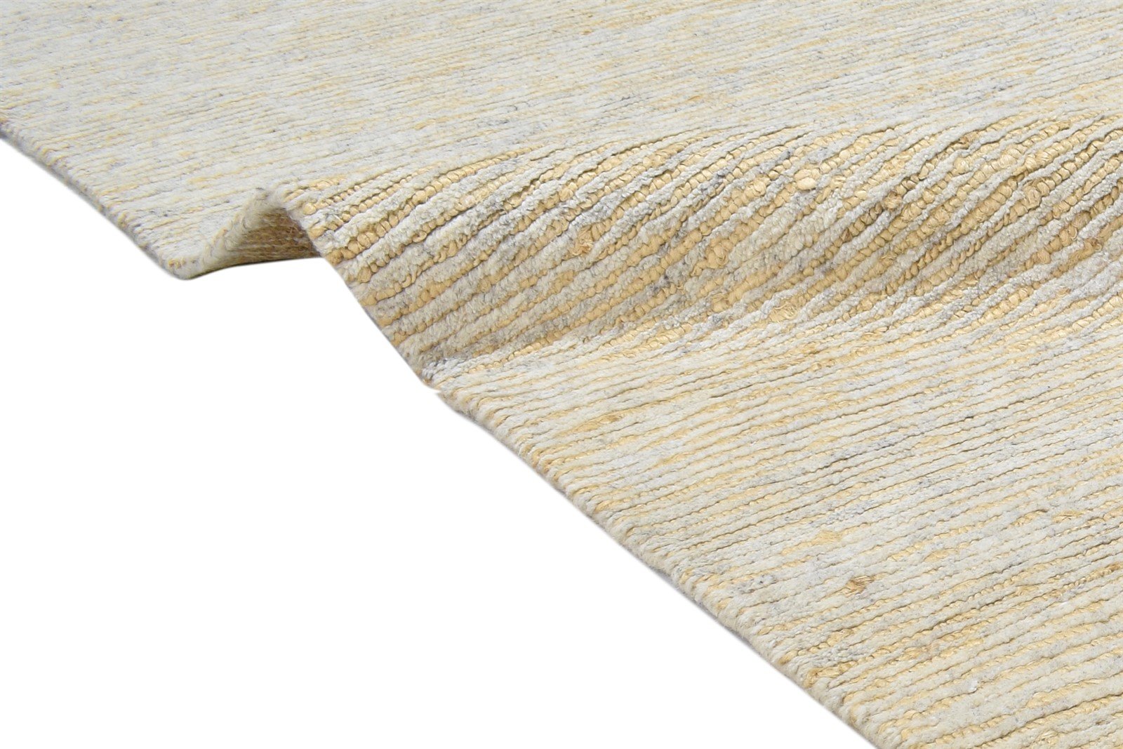 Beige Wool / Jute Rug 8X11 Modern Hand Knotted Scandinavian Striped Large Carpet 7864102781077
