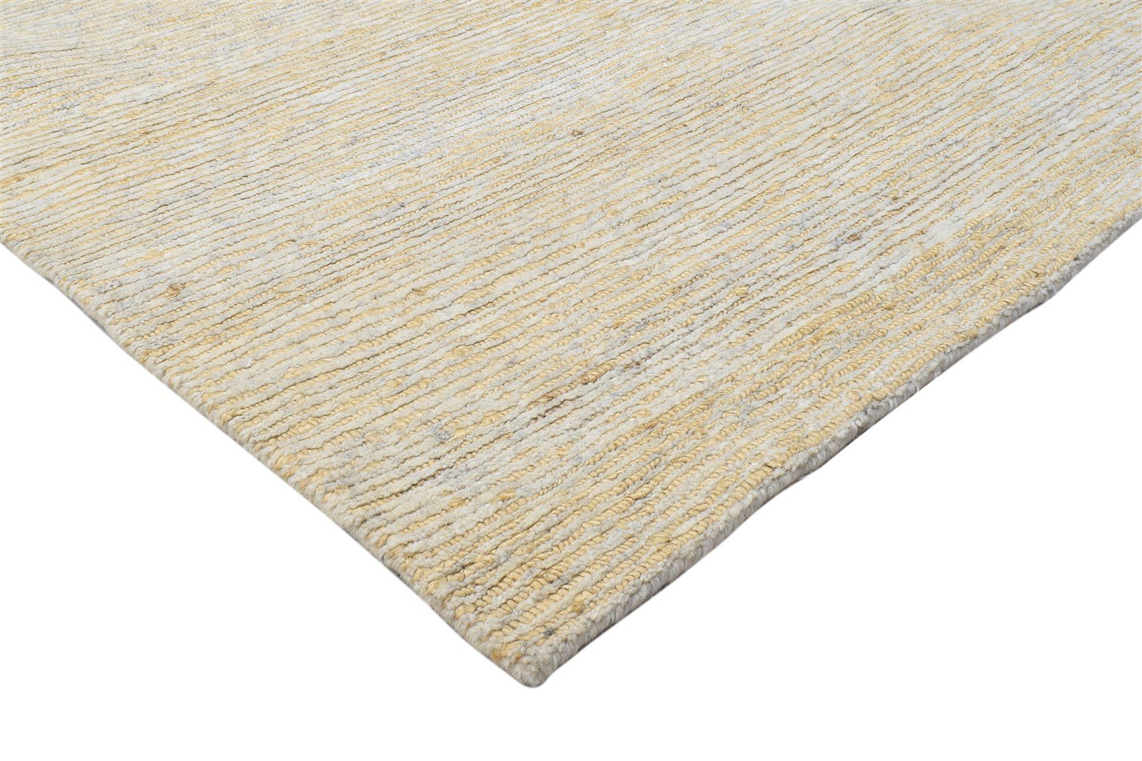 Beige Wool / Jute Rug 8X11 Modern Hand Knotted Scandinavian Striped Large Carpet 7864102781077