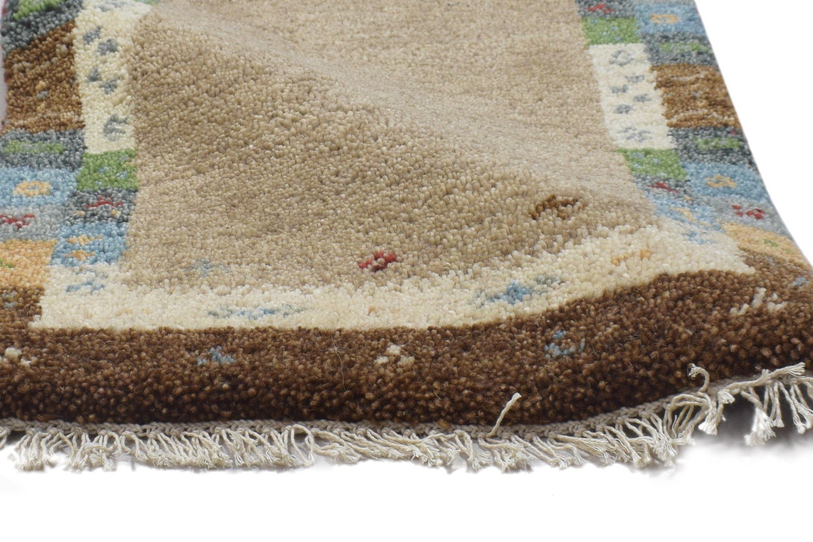 Beige Wool Rug 1' X 2' Persian Hand Knotted Gabbeh Southwestern Small Carpet 7864211636373