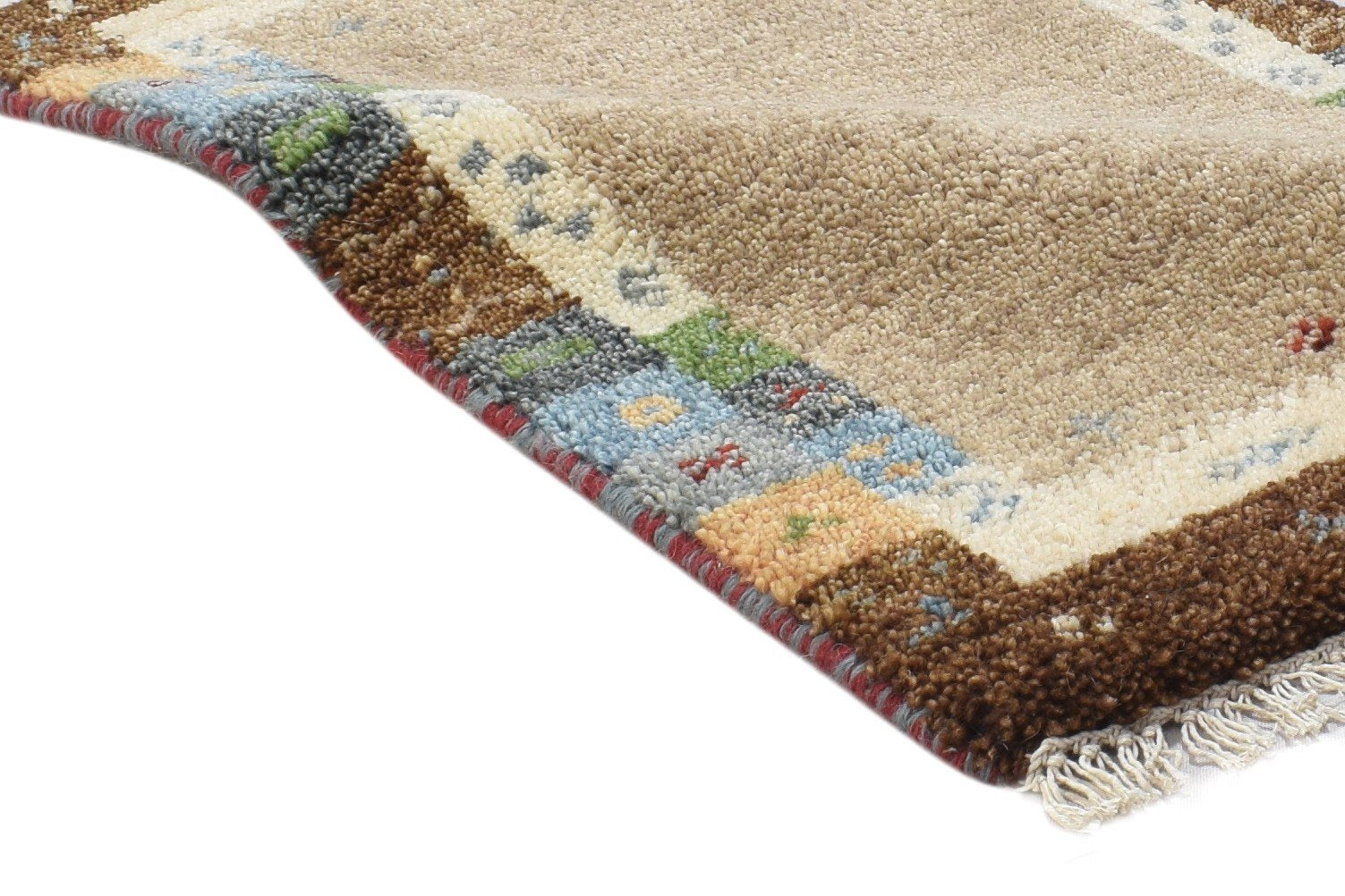 Beige Wool Rug 1' X 2' Persian Hand Knotted Gabbeh Southwestern Small Carpet 7864211636373