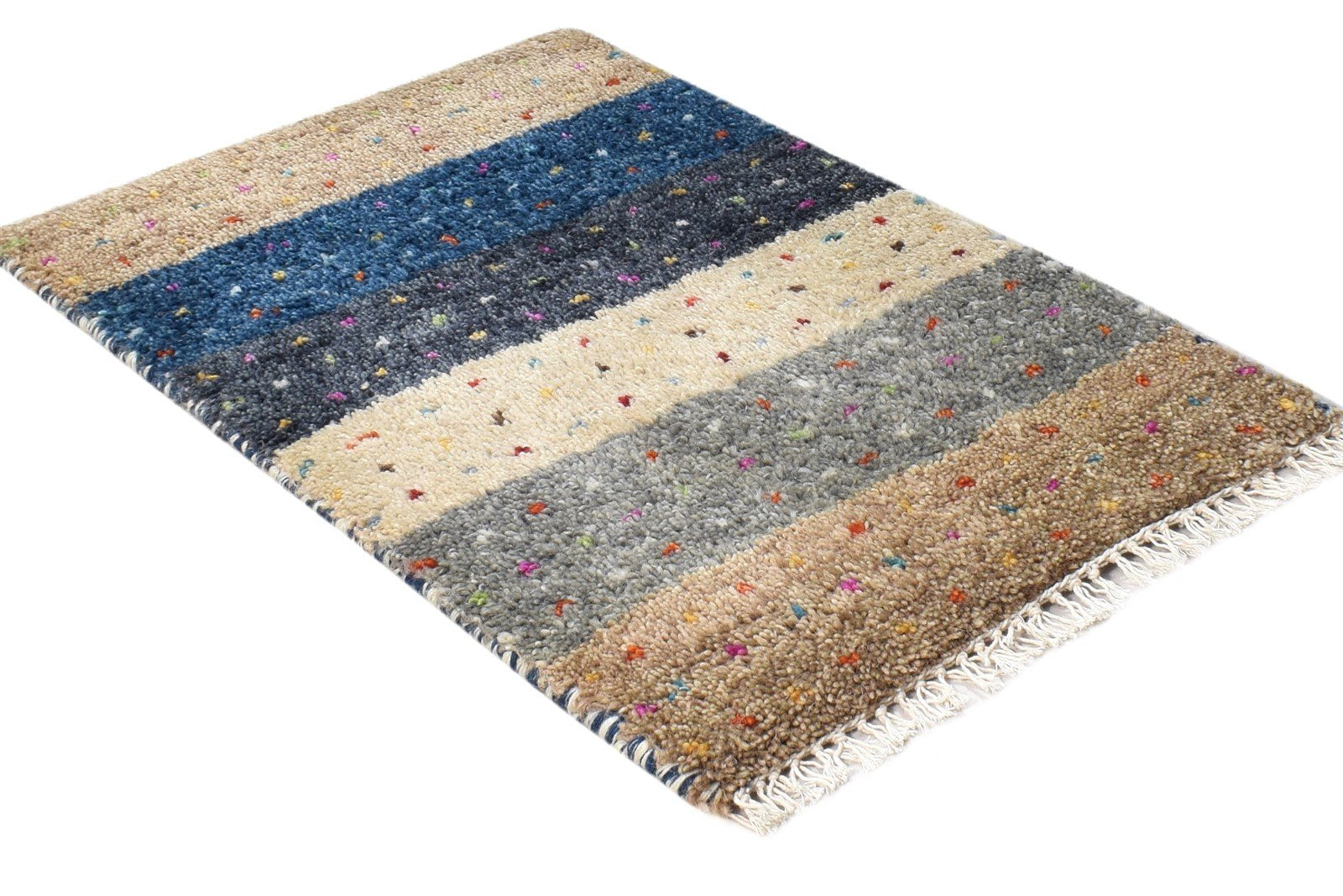 Beige Wool Rug 1' X 2' Southwestern Hand Knotted American Tribal Small Carpet 7865087950997