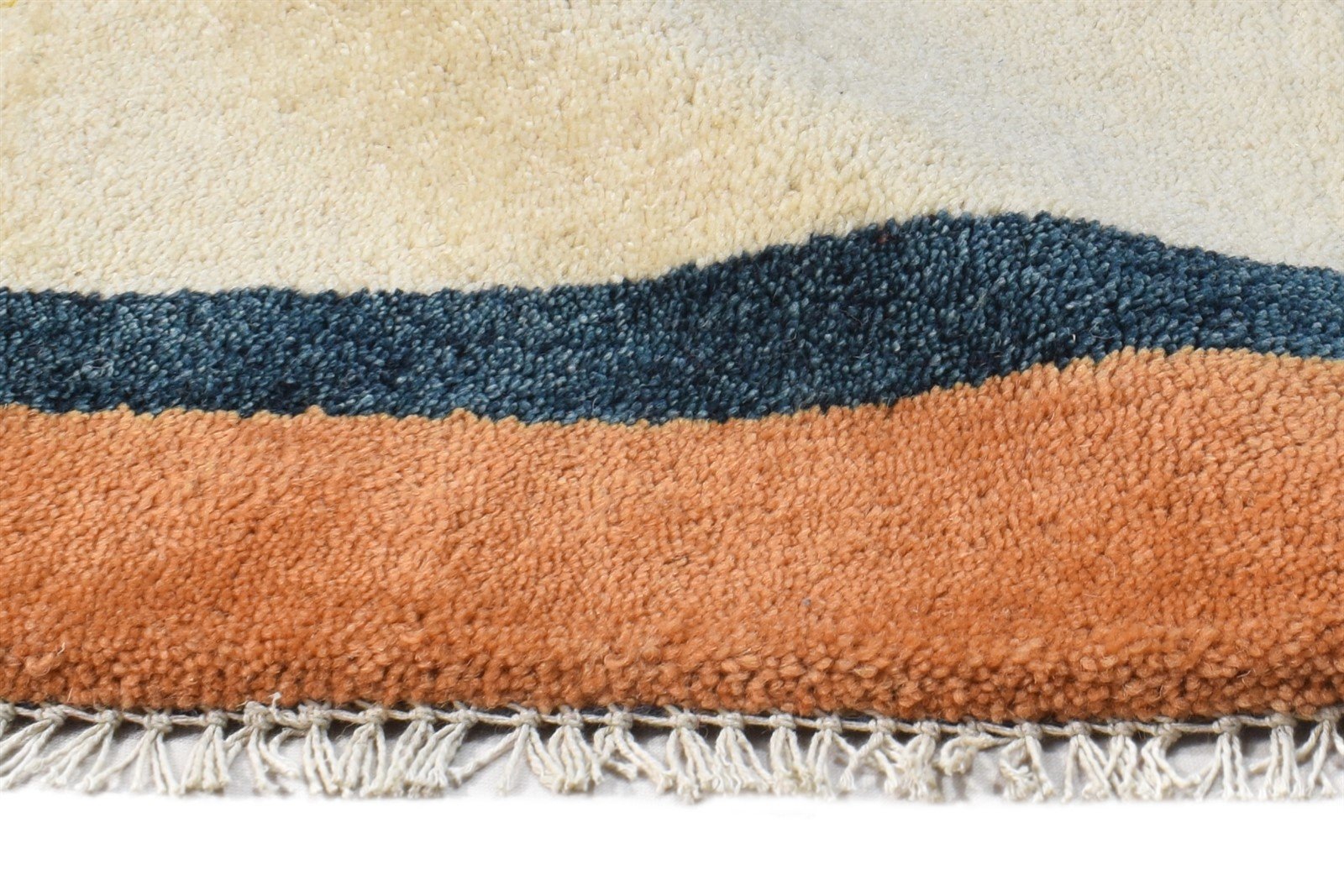 Beige Wool Rug 1' X 2' Southwestern Hand Knotted Gabbeh Striped Small Carpet 7865090179221