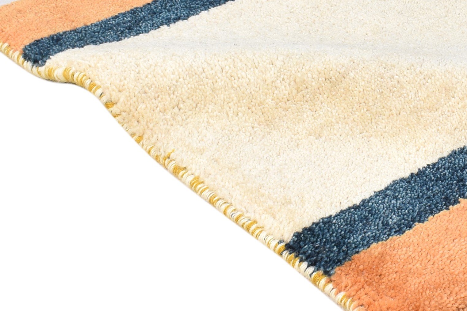Beige Wool Rug 1' X 2' Southwestern Hand Knotted Gabbeh Striped Small Carpet 7865090179221