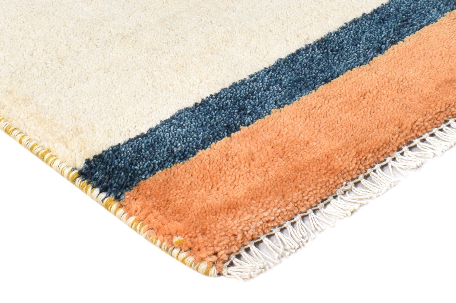 Beige Wool Rug 1' X 2' Southwestern Hand Knotted Gabbeh Striped Small Carpet 7865090179221