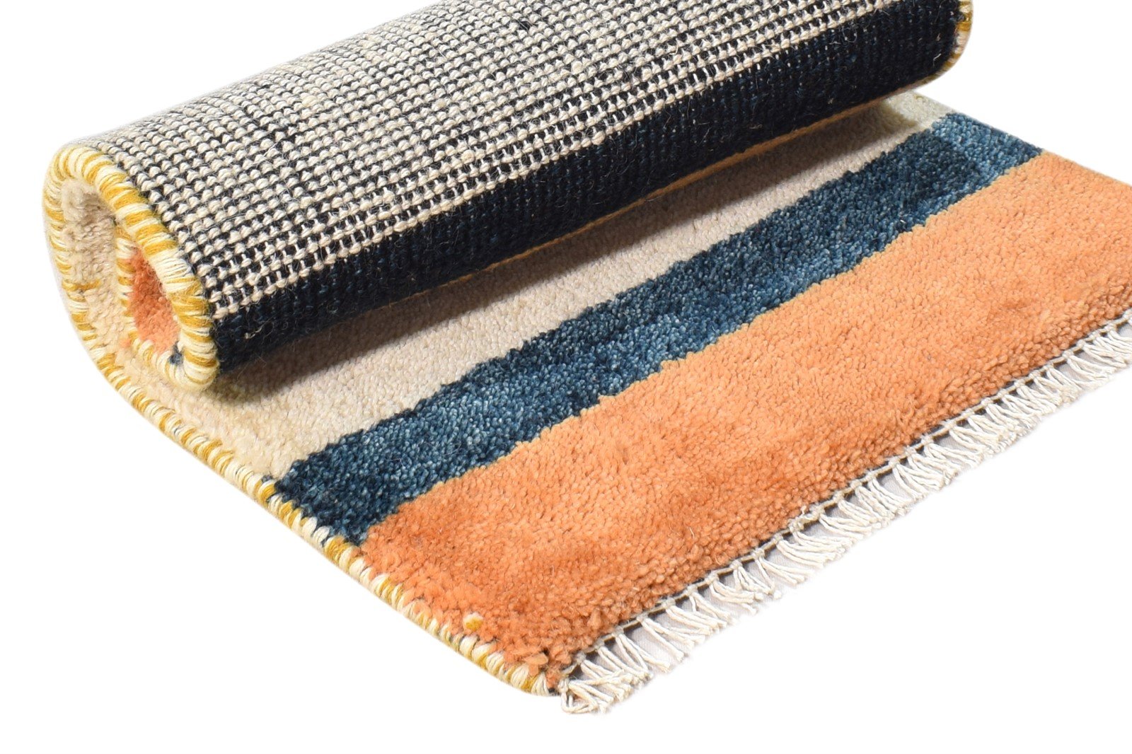 Beige Wool Rug 1' X 2' Southwestern Hand Knotted Gabbeh Striped Small Carpet 7865090179221