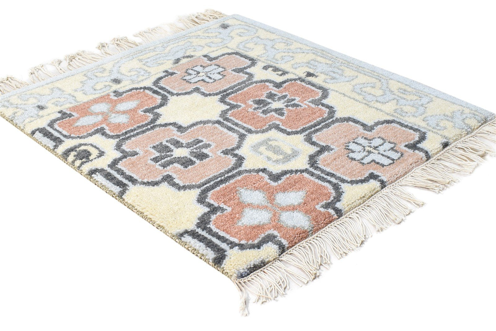 Beige Wool Rug 2' X 2' Persian Hand Knotted Oushak Oriental Small Carpet 7865161089173