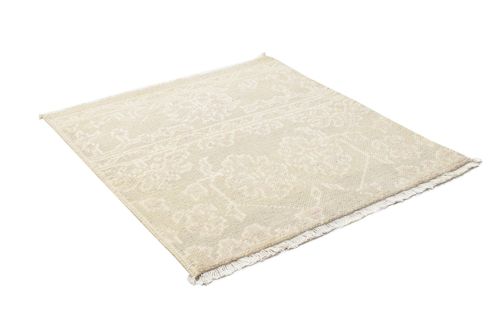 Beige Wool Rug 2' X 2' Persian Hand Knotted Oushak Oriental Small Carpet 7864120770709
