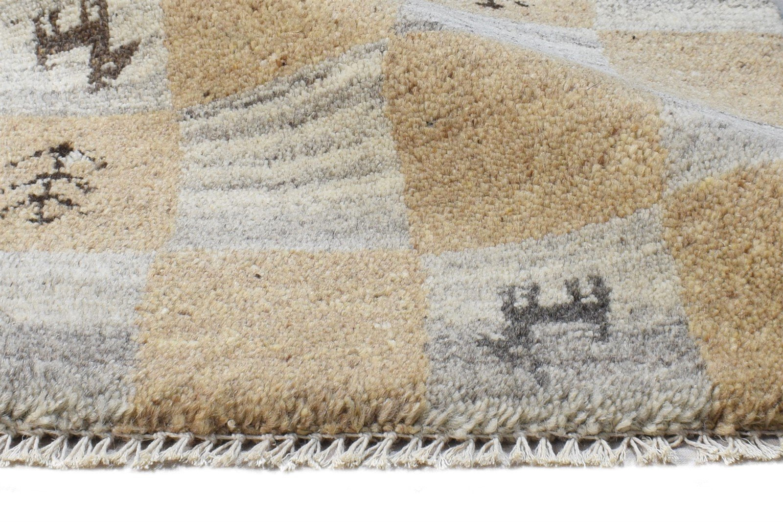 Beige Wool Rug 2' X 2' Southwestern Hand Knotted Gabbeh Tribal Small Carpet 7865102893205
