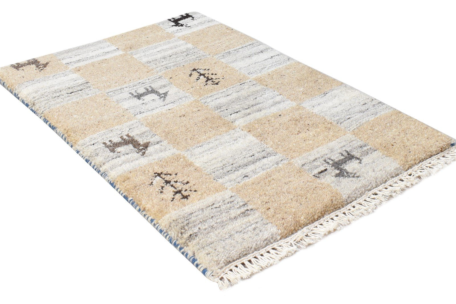 Beige Wool Rug 2' X 2' Southwestern Hand Knotted Gabbeh Tribal Small Carpet 7865103712405