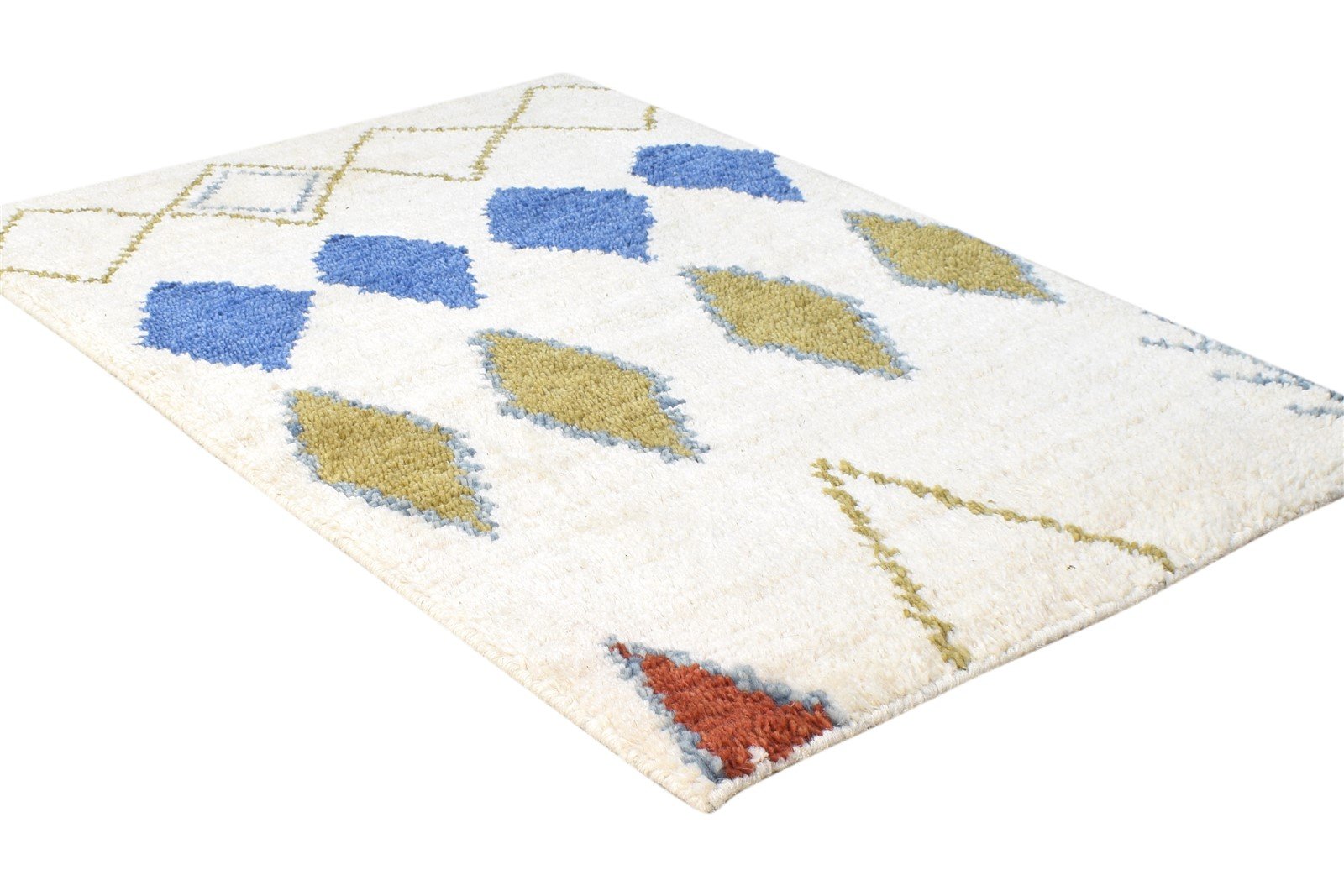 Beige Wool Rug 2' X 3' Modern Hand Knotted Moroccan Abstract Small Carpet 7865123111061