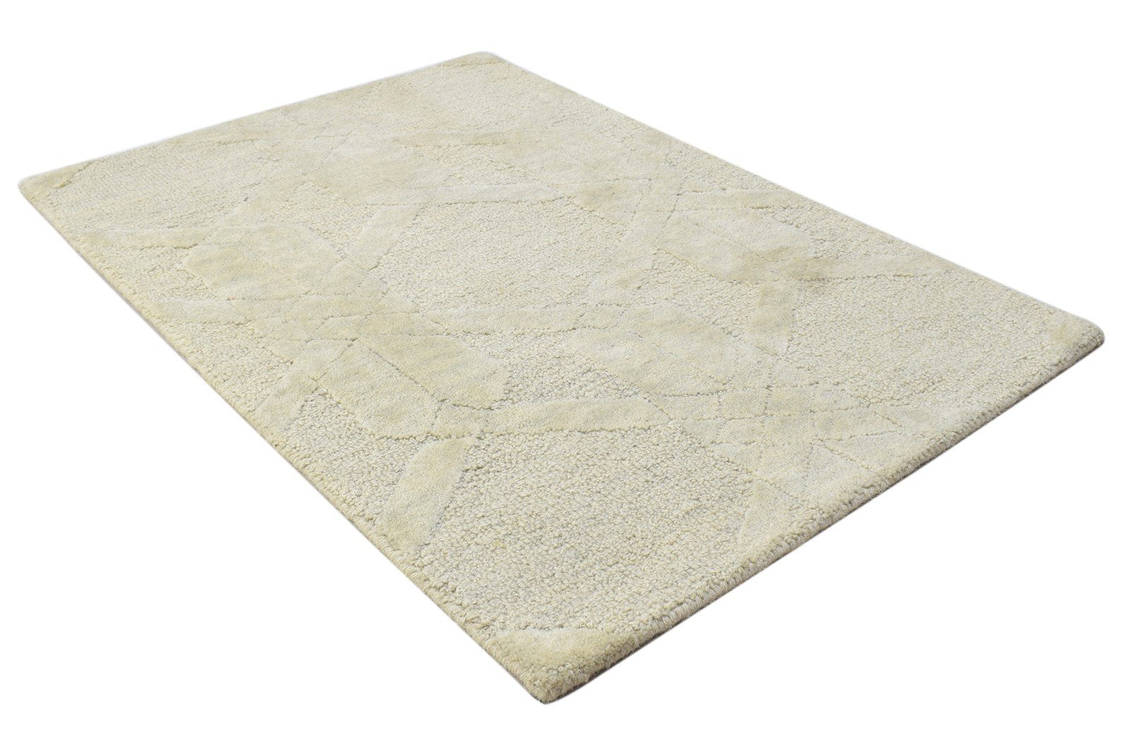 Beige Wool Rug 2' X 3' Modern Hand Tufted Moroccan Trellis Small Carpet 7864133976213