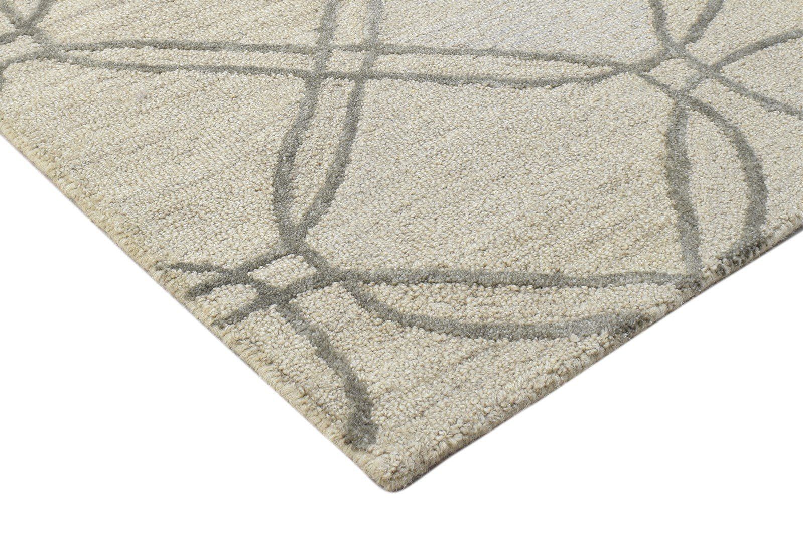 Beige Wool Rug 2' X 3' Modern Hand Tufted Moroccan Trellis Small Carpet 7864136532117