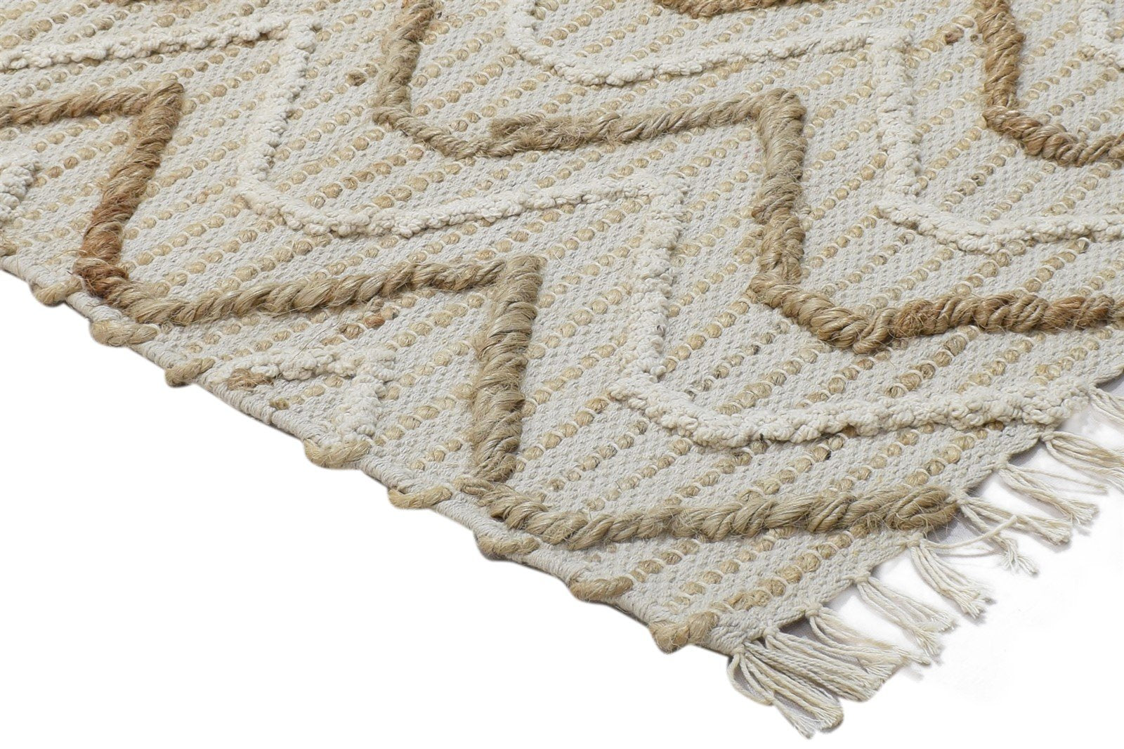 Beige Wool Rug 2' X 3' Modern Hand Woven Scandinavian Chevron Small Carpet 7864087838869
