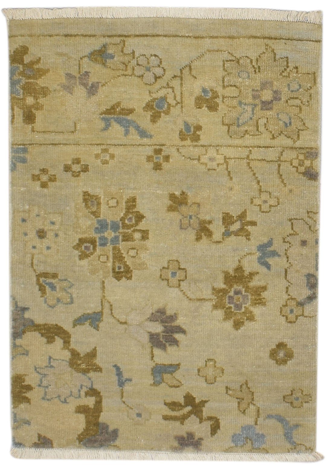 Beige Wool Rug 2' X 3' Persian Hand Knotted Oushak Oriental Small Carpet 7864085840021