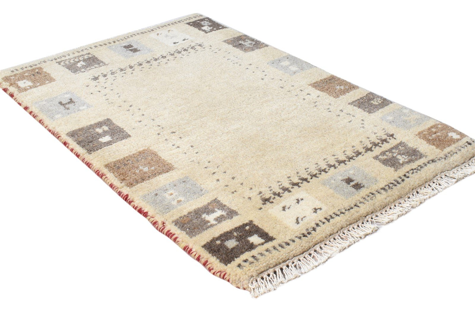Beige Wool Rug 2' X 3' Southwestern Hand Knotted Gabbeh Tribal Small Carpet 7865102336149