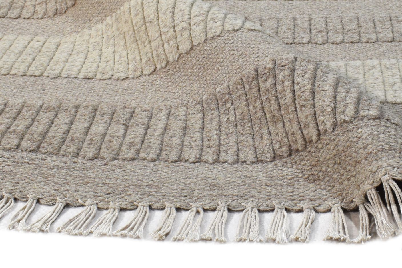 Beige Wool Rug 2' X 5' Modern Dhurrie Scandinavian Striped Small Carpet 7865081200789