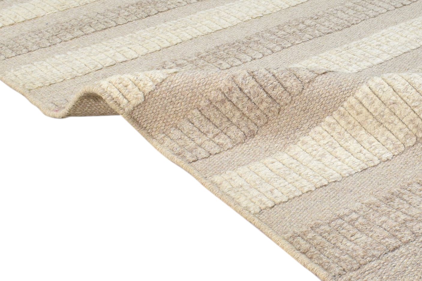Beige Wool Rug 2' X 5' Modern Dhurrie Scandinavian Striped Small Carpet 7865081200789