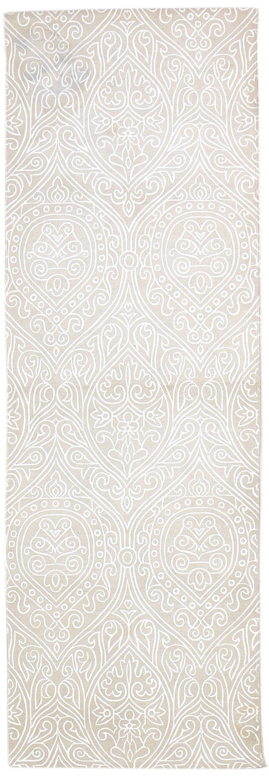 Beige Wool Rug 2' X 7' Transitional Dhurrie European Damask Small Runner 7864670126229