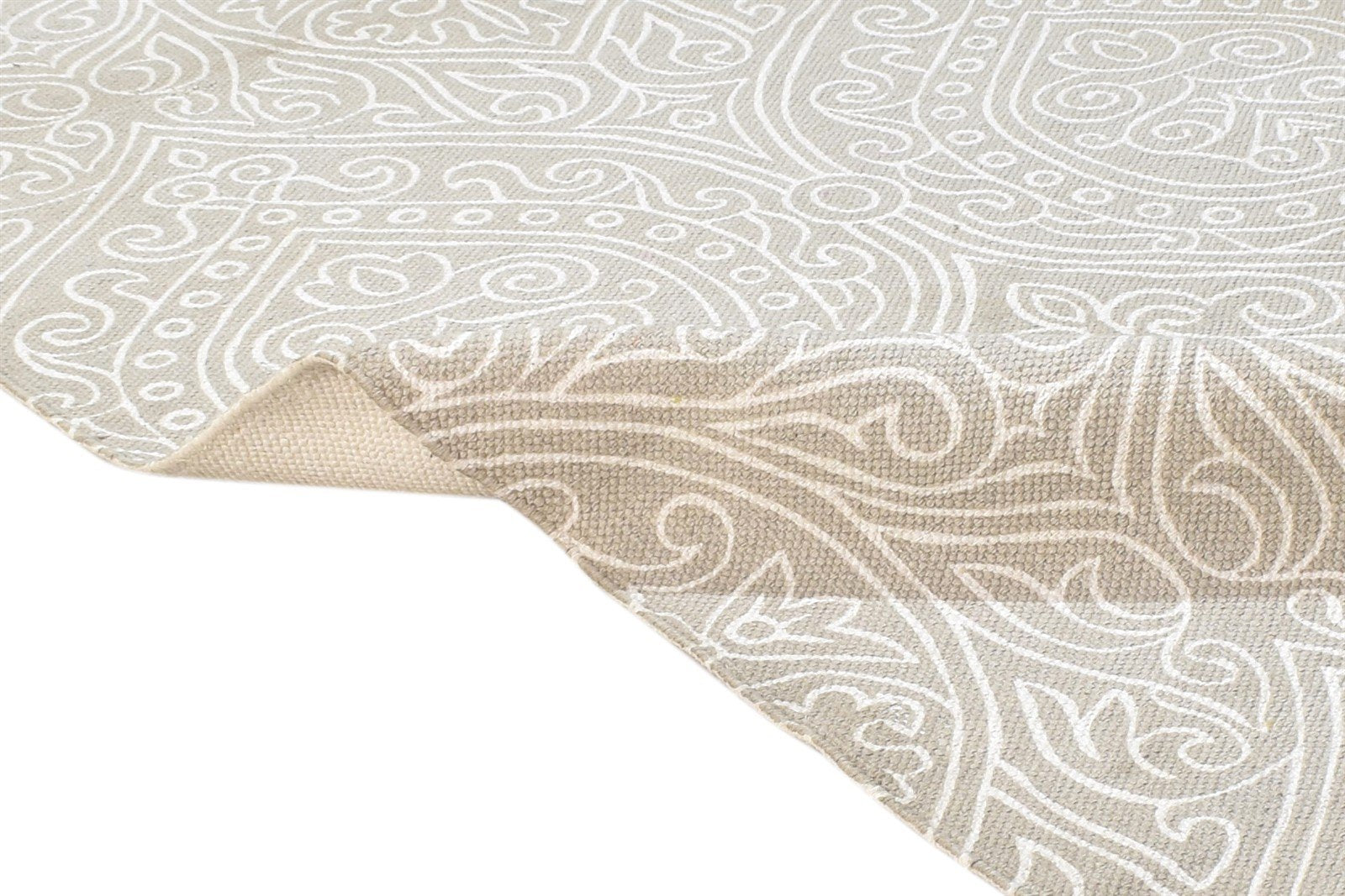 Beige Wool Rug 2' X 7' Transitional Dhurrie European Damask Small Runner 7864670126229