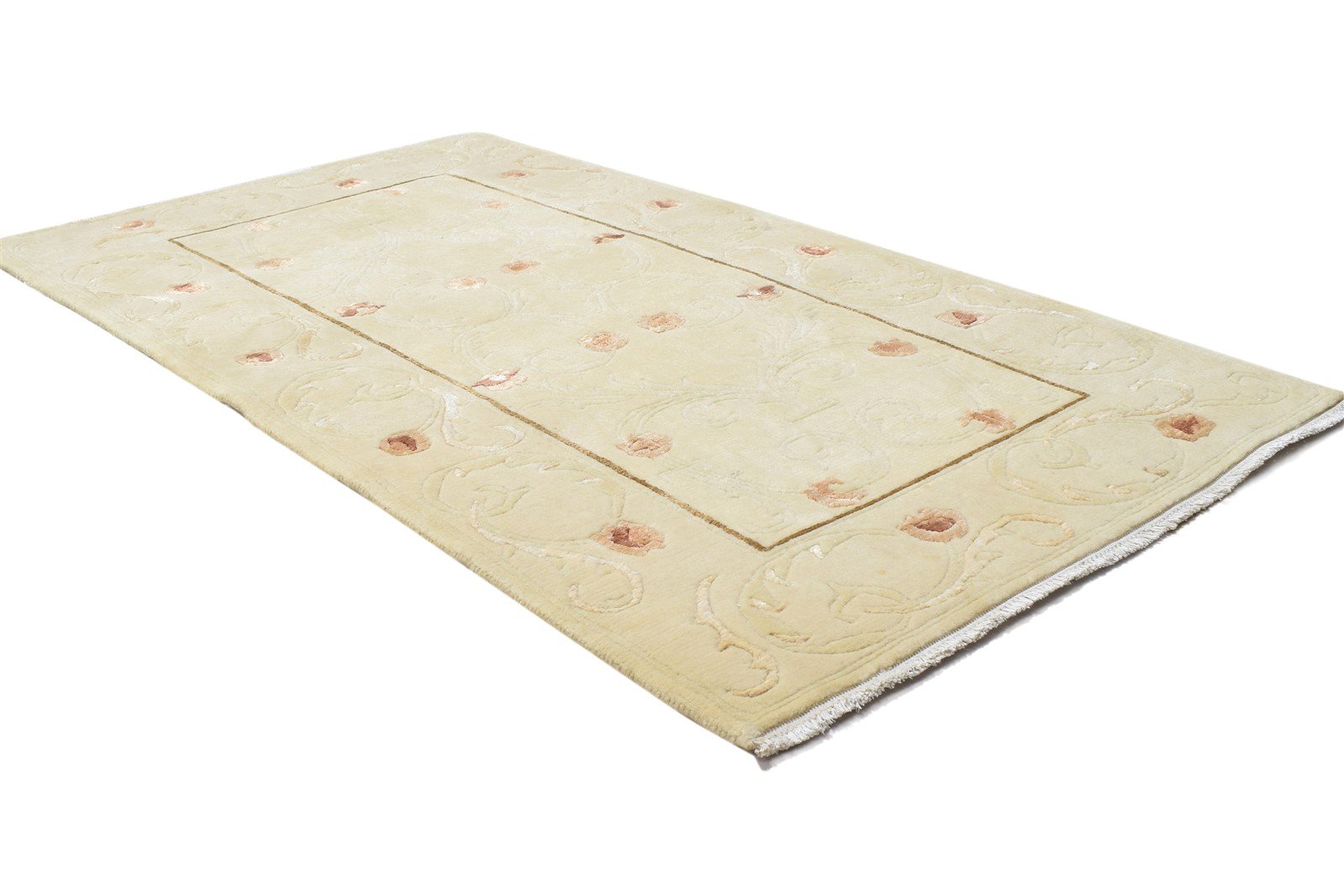 Beige Wool Rug 3' X 5' Persian Hand Knotted Aubusson Oriental Small Carpet 7864327897237