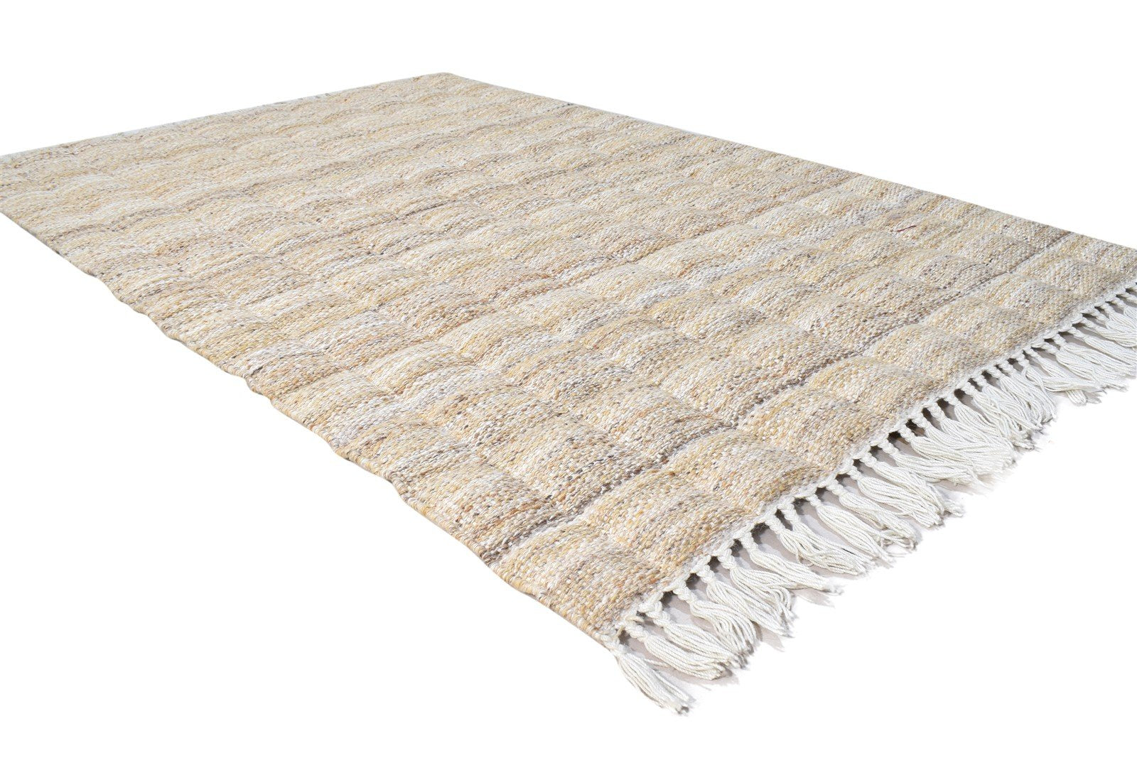 Beige Wool Rug 4' X 6' Modern Dhurrie Scandinavian Nordic Room Size Carpet 7865004294293