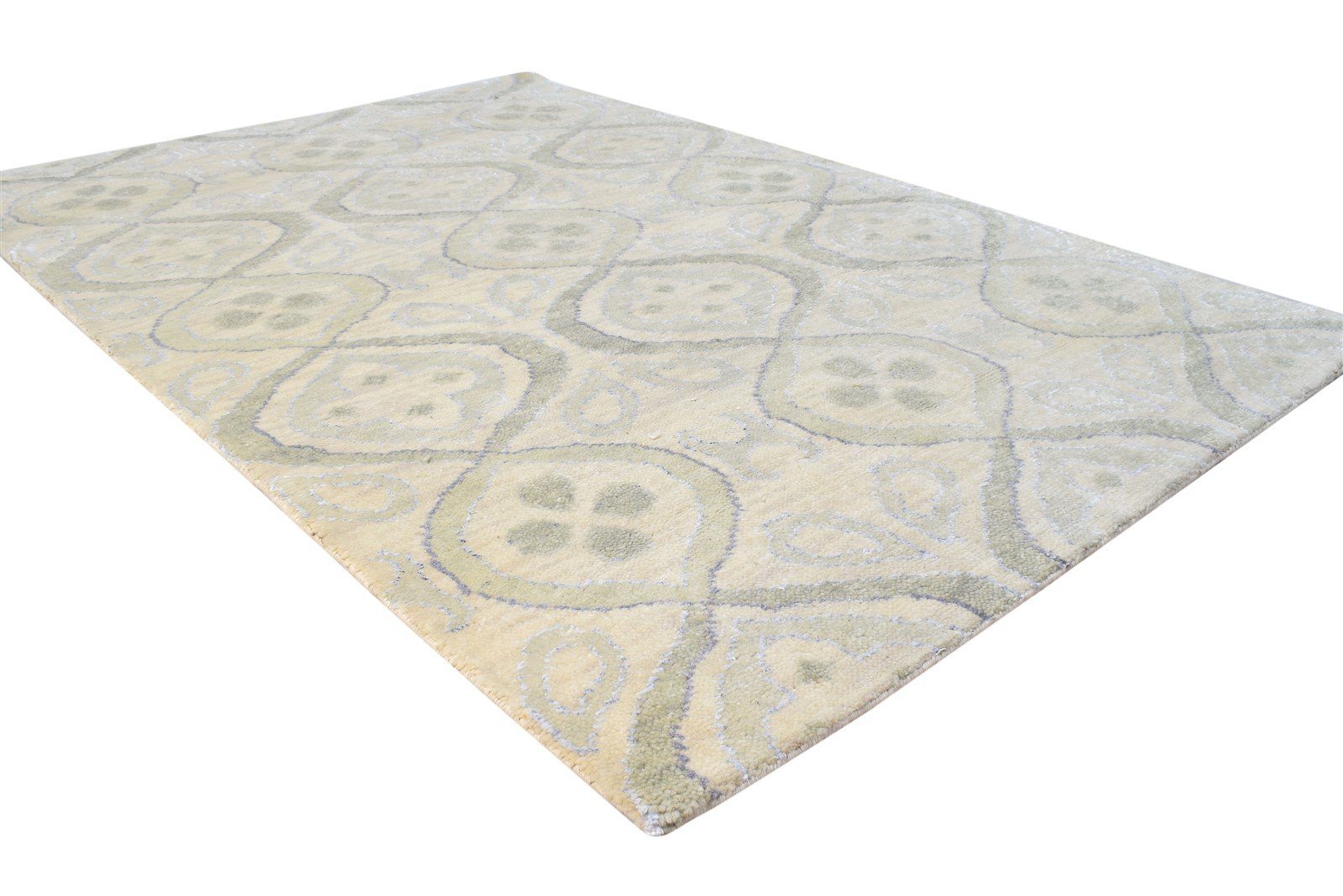Beige Wool Rug 4' X 6' Modern Hand Knotted Moroccan Trellis Room Size Carpet 7865118490773