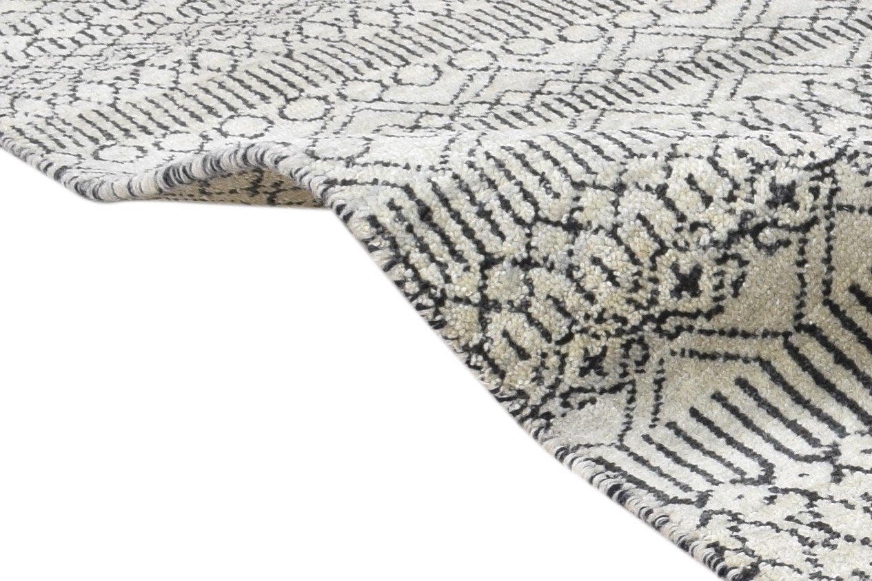 Beige Wool Rug 4' X 6' Modern Hand Knotted Moroccan Trellis Room Size Carpet 7864982995093