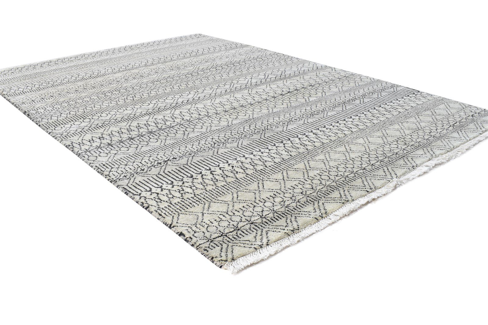 Beige Wool Rug 4' X 6' Modern Hand Knotted Moroccan Trellis Room Size Carpet 7864982995093