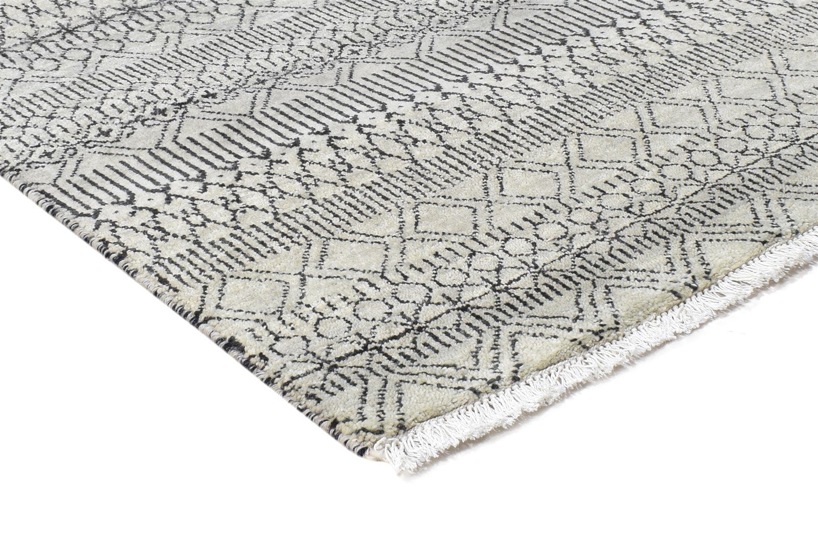 Beige Wool Rug 4' X 6' Modern Hand Knotted Moroccan Trellis Room Size Carpet 7864982995093