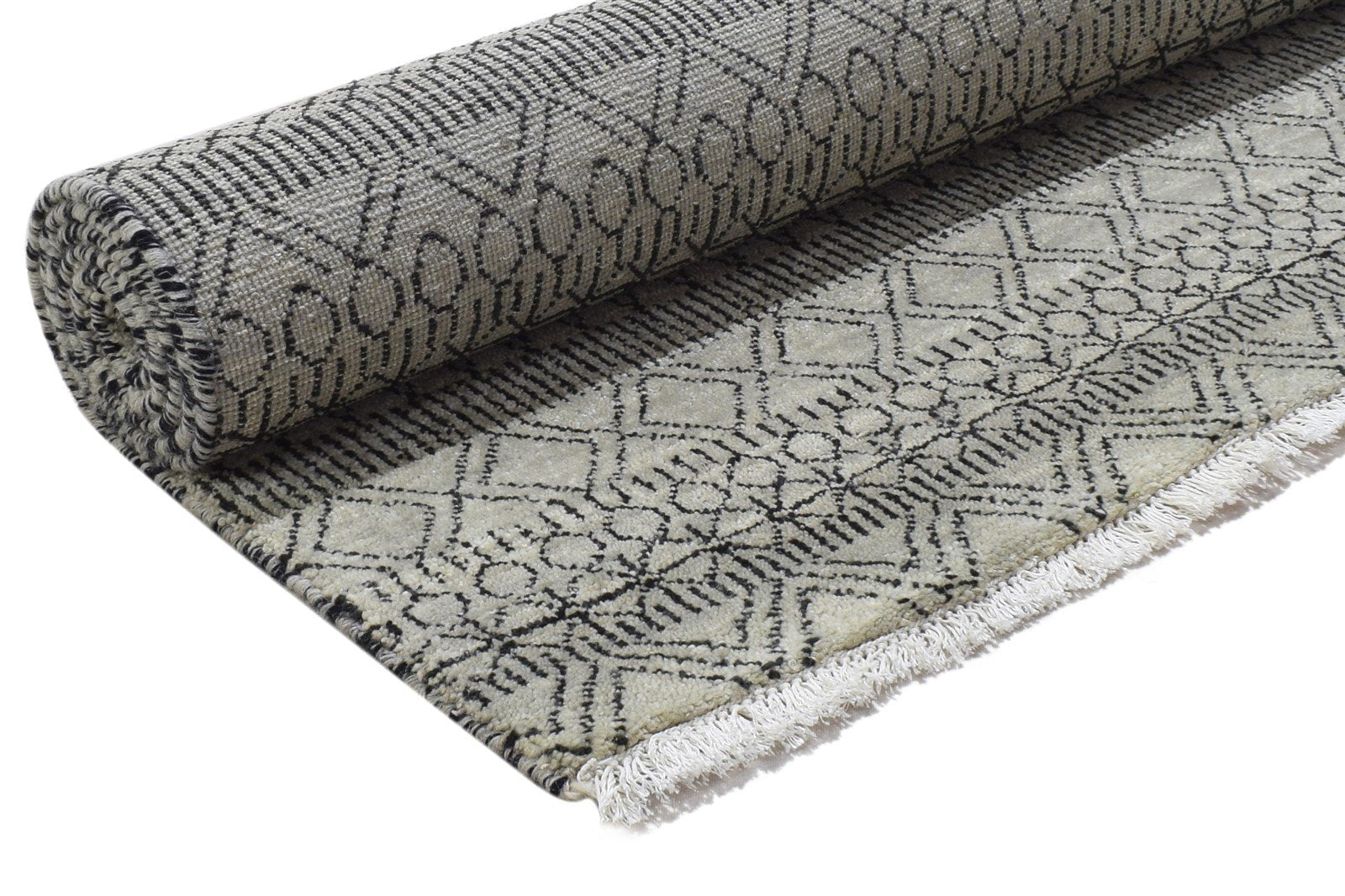Beige Wool Rug 4' X 6' Modern Hand Knotted Moroccan Trellis Room Size Carpet 7864982995093