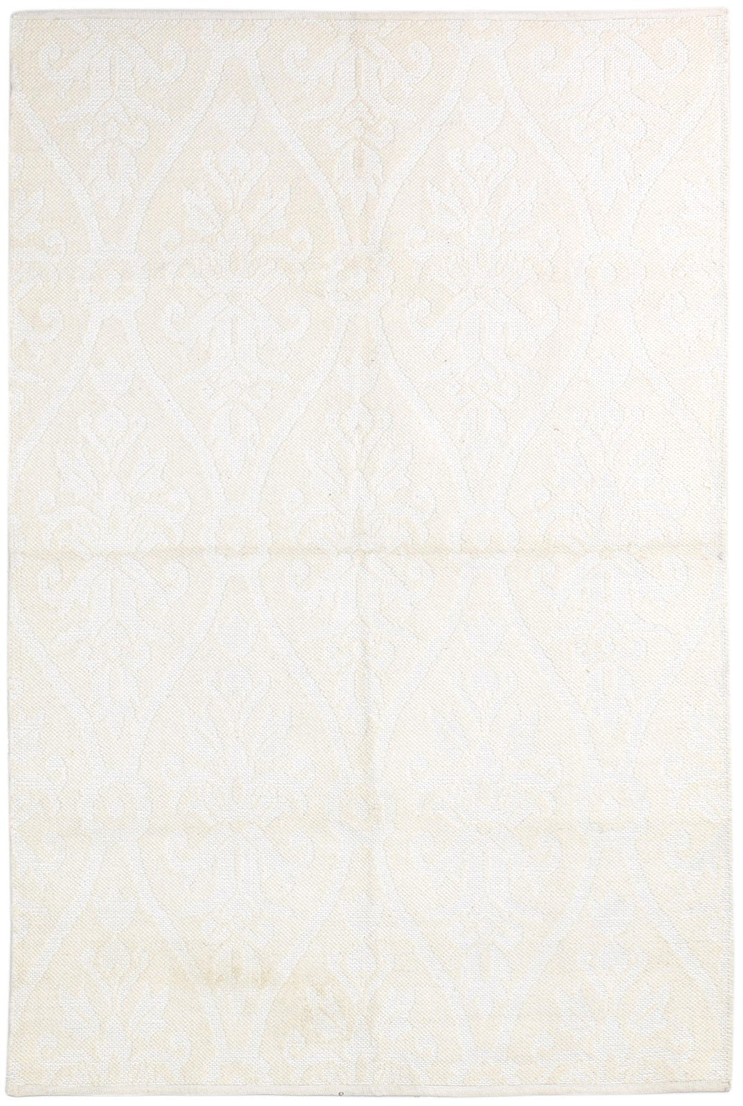 Silvia Beige Wool Rug 5' X 7' Modern Dhurrie Scandinavian Floral 7865191465109