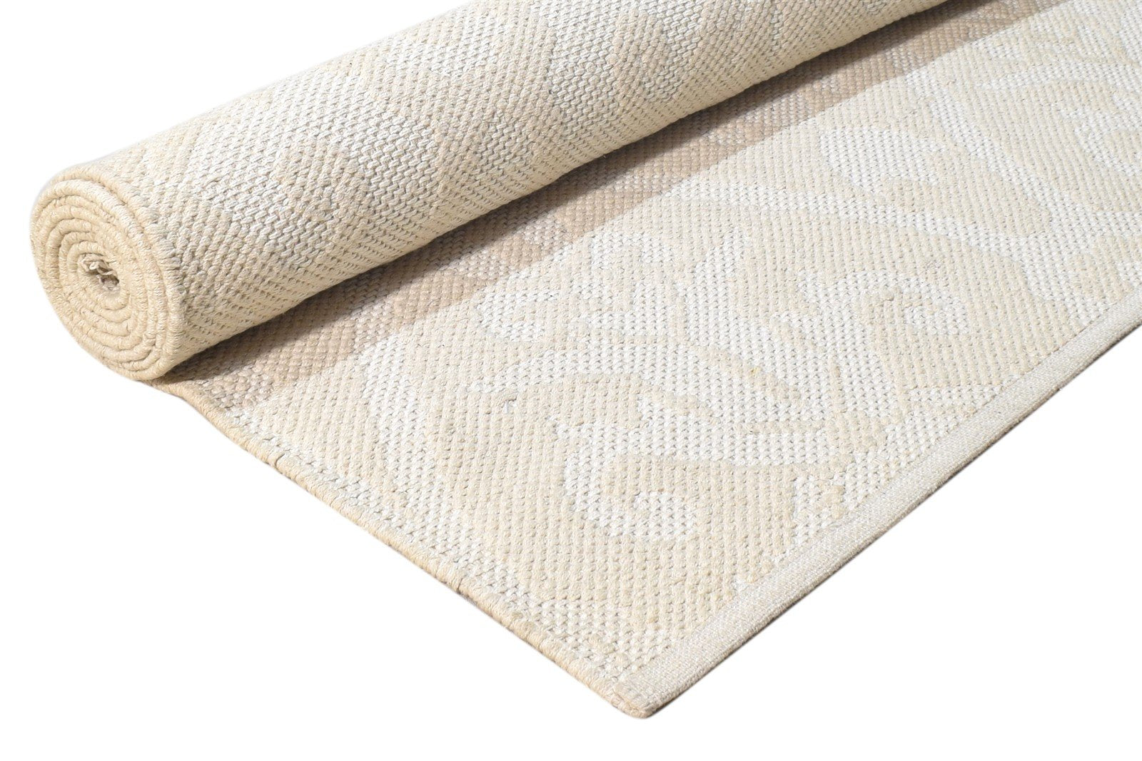 Silvia Beige Wool Rug 5' X 7' Modern Dhurrie Scandinavian Floral 7865191465109
